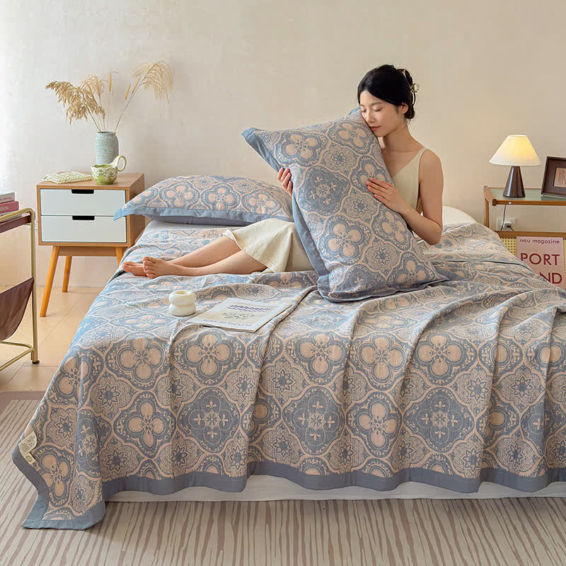 Ownkoti Milanese Medallion Tile Cotton Gauze Bedspread Quilt - image 2