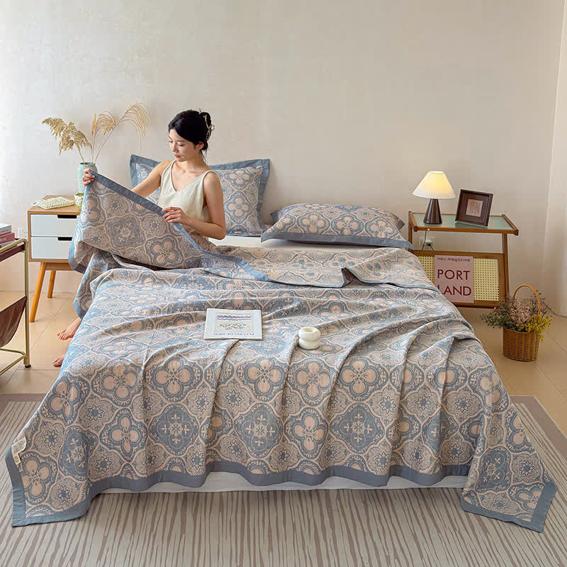 Ownkoti Milanese Medallion Tile Cotton Gauze Bedspread Quilt - image 1