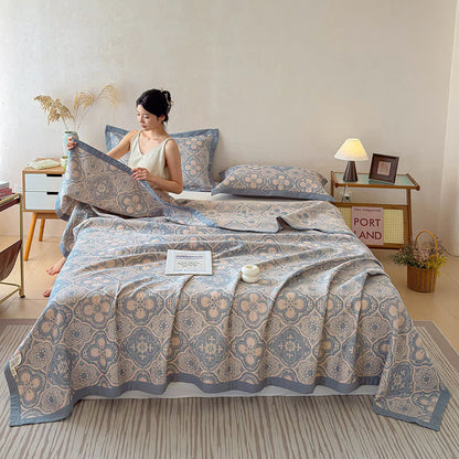Ownkoti Milanese Medallion Tile Cotton Gauze Bedspread Quilt - image 1
