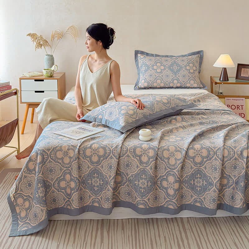 Ownkoti Milanese Medallion Tile Cotton Gauze Bedspread Quilt - image 3
