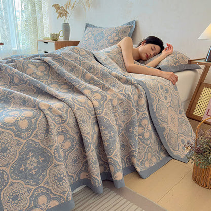Ownkoti Milanese Medallion Tile Cotton Gauze Bedspread Quilt - 2PCS Pillowcases - 19" x 29" - image 0