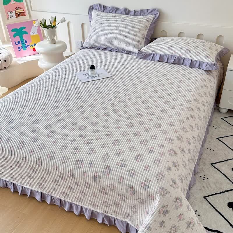 Ownkoti Violet Ruffle Floral Cotton Coverlet - image 2