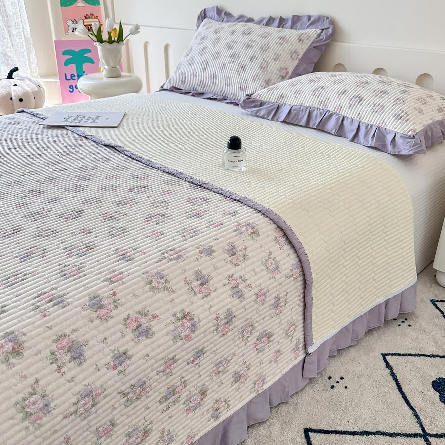 Ownkoti Violet Ruffle Floral Cotton Coverlet - image 4