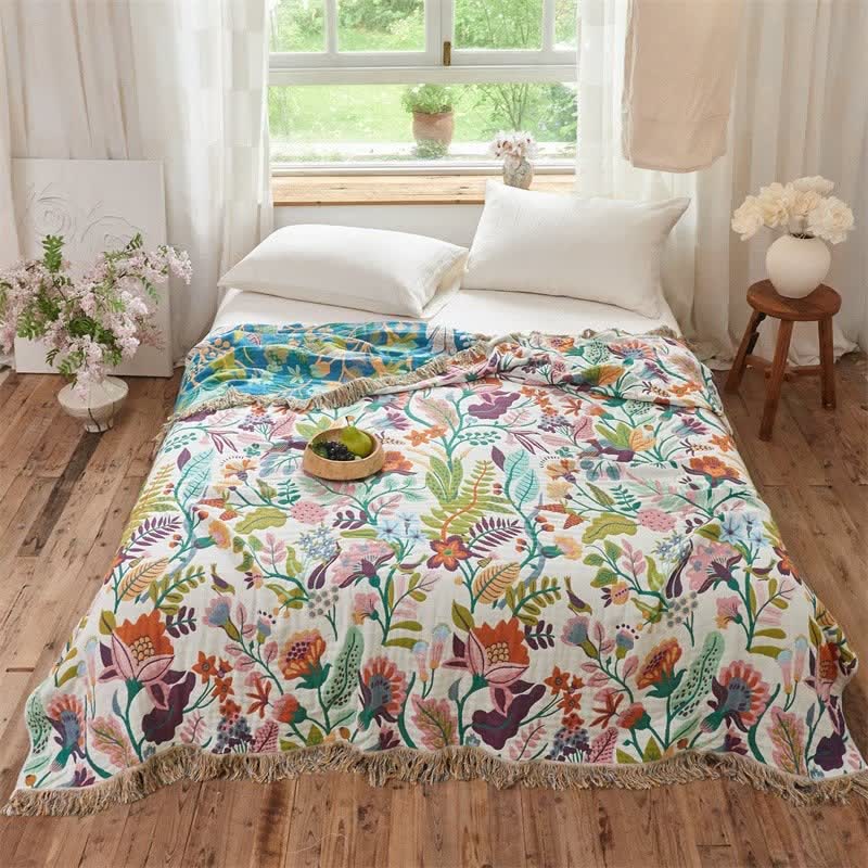 Ownkoti Botanical Garden Cotton Gauze Quilt Blanket - Tassel Edge - King - image 0