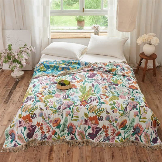 Ownkoti Botanical Garden Cotton Gauze Quilt Blanket - Tassel Edge - King - image 0