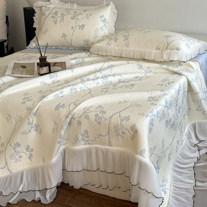 Ownkoti Ruffled Floral & Branch Bedspread Set - Light Blue - Queen - image 6