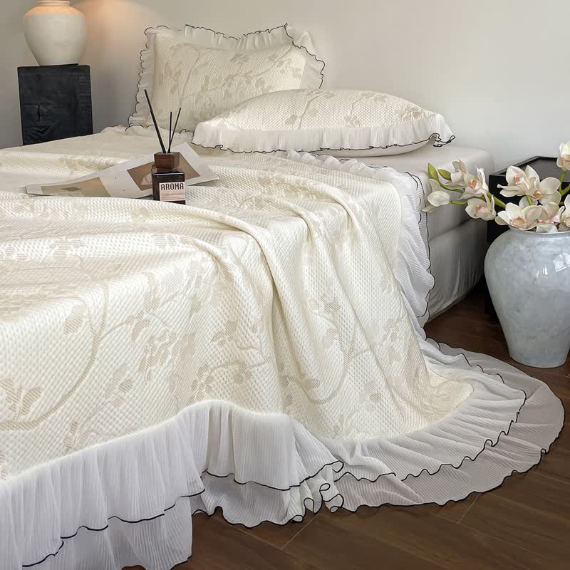 Ownkoti Ruffled Floral & Branch Bedspread Set - image 1