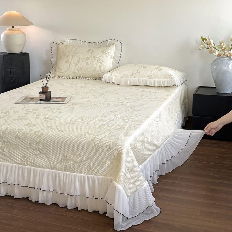 Ownkoti Ruffled Floral & Branch Bedspread Set - image 4