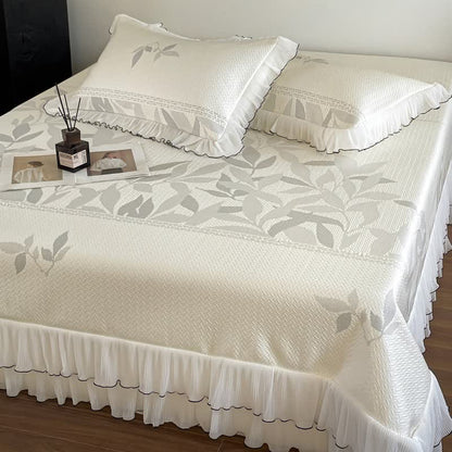 Ownkoti Ruffled Gray Leaf Jacquard Bedspread Set - image 5