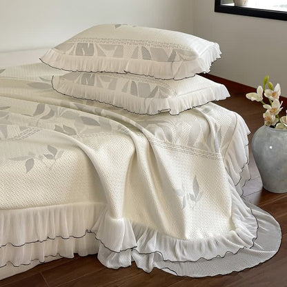 Ownkoti Ruffled Gray Leaf Jacquard Bedspread Set - image 1