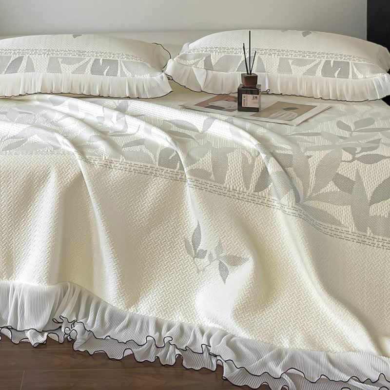 Ownkoti Ruffled Gray Leaf Jacquard Bedspread Set - image 7