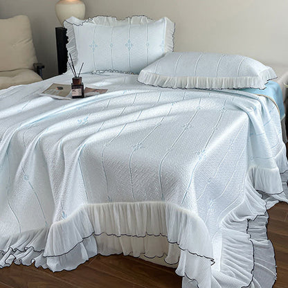 Ownkoti Ruffled Vertical Floral Bedspread Set - Light Blue - Queen - image 0