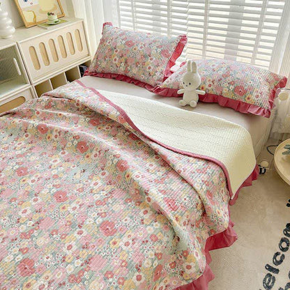 Ownkoti Ruffled Pink Floral Twill Cotton Coverlet - image 4
