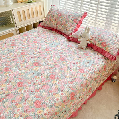 Ownkoti Ruffled Pink Floral Twill Cotton Coverlet - image 3