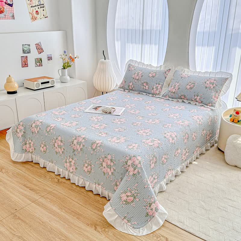 Ownkoti Ruffled Pink Rose Twill Cotton Coverlet - image 2