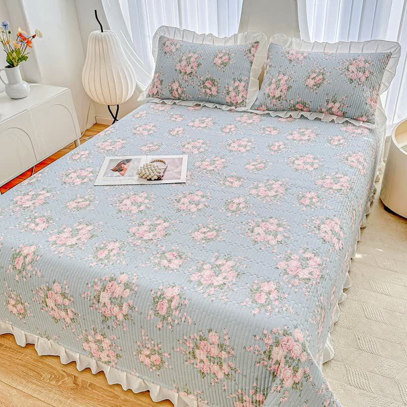 Ownkoti Ruffled Pink Rose Twill Cotton Coverlet - image 3