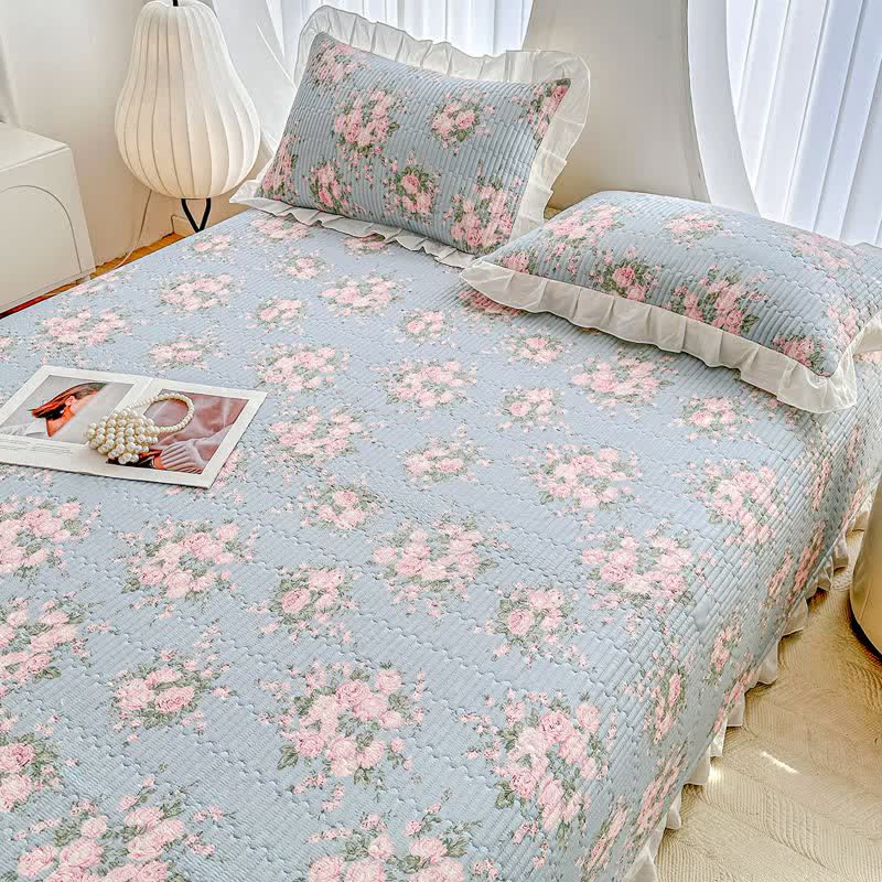 Ownkoti Ruffled Pink Rose Twill Cotton Coverlet - image 5
