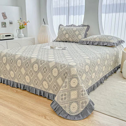 Ownkoti Ruffled Vintage Geometric Twill Cotton Coverlet - image 3