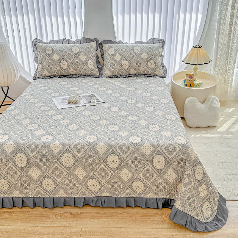 Ownkoti Ruffled Vintage Geometric Twill Cotton Coverlet - 2PCS Pillowcases - 19" x 29" - image 0