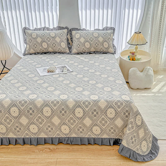 Ownkoti Ruffled Vintage Geometric Twill Cotton Coverlet - 2PCS Pillowcases - 19" x 29" - image 0