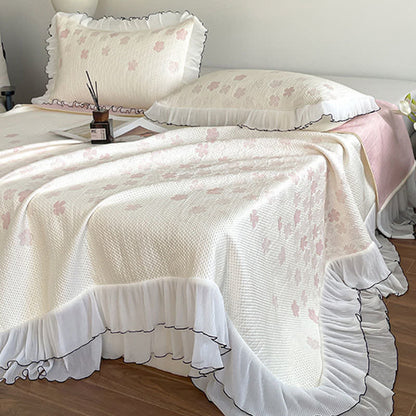 Ownkoti Ruffled Floral Jacquard Bedspread Set - Bedspread with 2PCS Pillowcases - Queen - image 0