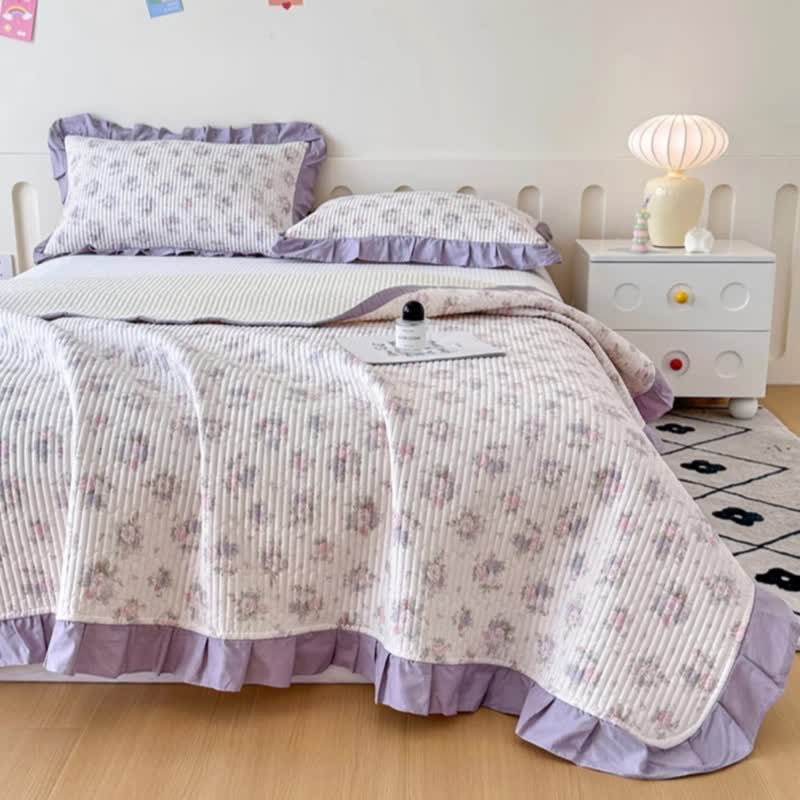 Ownkoti Violet Ruffle Floral Cotton Coverlet - 2PCS Pillowcases - 19" x 29" - image 0