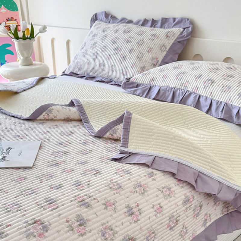 Ownkoti Violet Ruffle Floral Cotton Coverlet - image 3