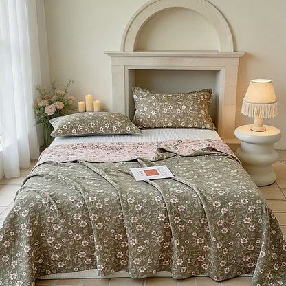 Ownkoti Reversible Rustic Flower Jacquard Cotton Quilt - Green - 2PCS Pillowcases - 19" x 29" - image 0