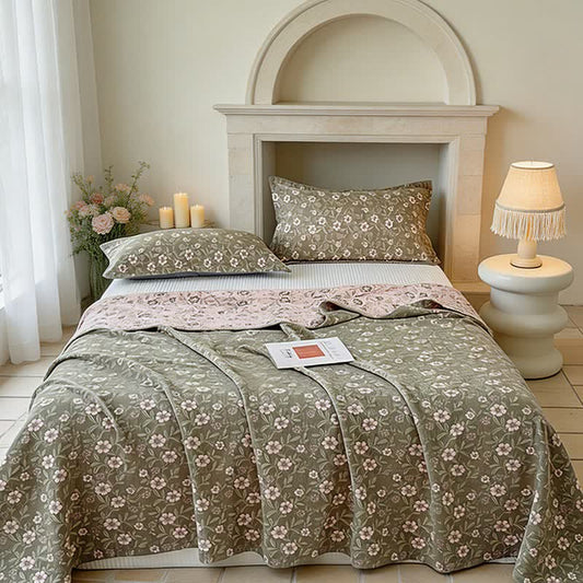 Ownkoti Reversible Rustic Flower Jacquard Cotton Quilt - Green - 2PCS Pillowcases - 19" x 29" - image 0