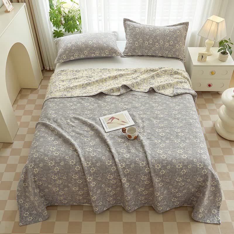Ownkoti Reversible Rustic Flower Jacquard Cotton Quilt - Gray - 2PCS Pillowcases - 19" x 29" - image 5