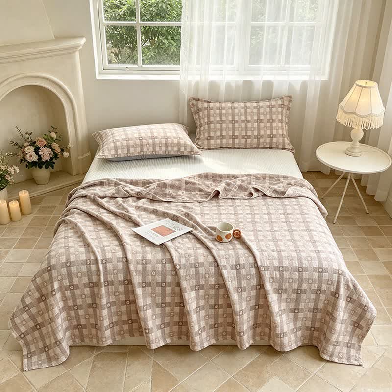 Ownkoti Flower & Plaid Jacquard Cotton Quilt - 2PCS Pillowcases - 19" x 29" - image 0