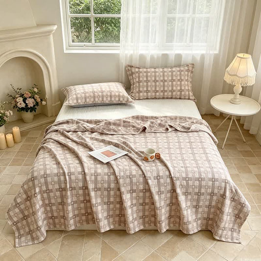Ownkoti Flower & Plaid Jacquard Cotton Quilt - 2PCS Pillowcases - 19" x 29" - image 0