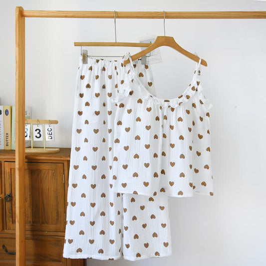 Ownkoti Ruffled Heart Cotton Gauze Cami Pajamas - White - XL - image 0
