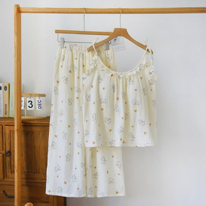 Ownkoti Ruffled Horse Cotton Gauze Cami Pajamas - Beige - XL - image 0