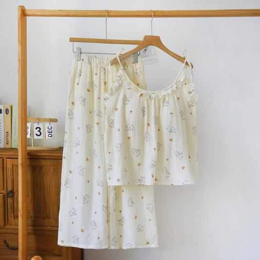 Ownkoti Ruffled Horse Cotton Gauze Cami Pajamas - Beige - XL - image 0