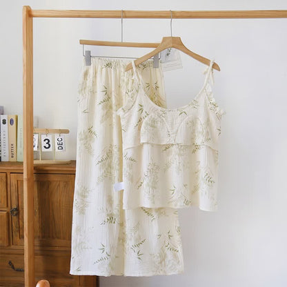 Ownkoti Ruffled Botanical Leaf Cotton Cami Pajamas - image 1