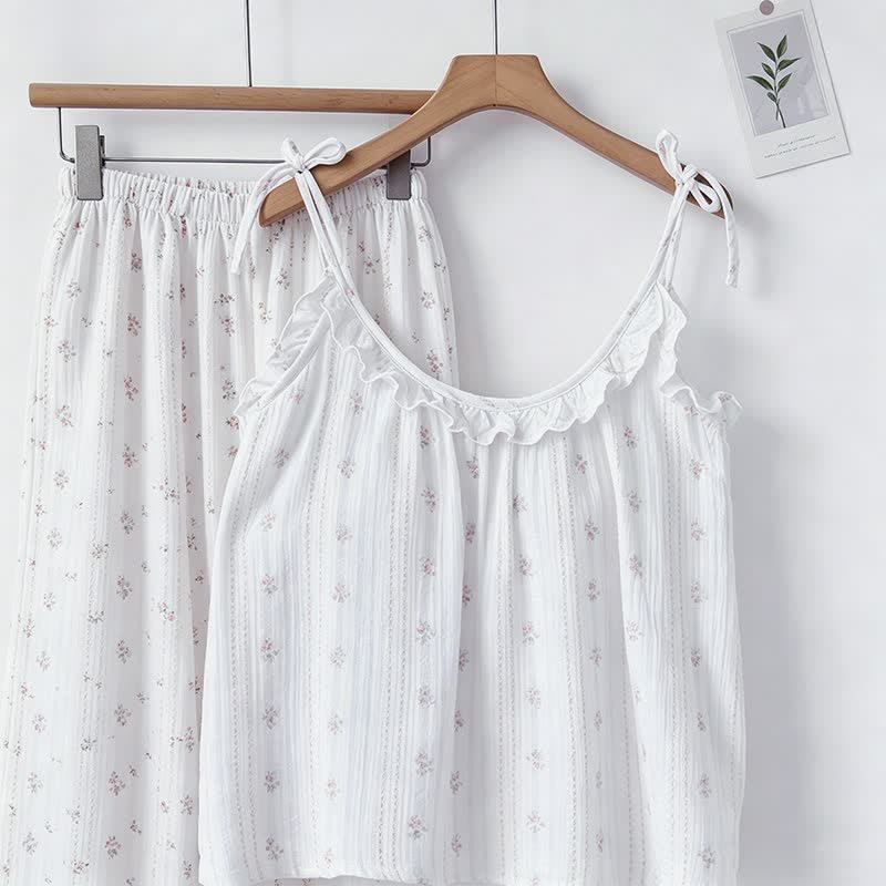 Ownkoti Ruffled Striped Floral Cotton Cami Pajamas - image 2
