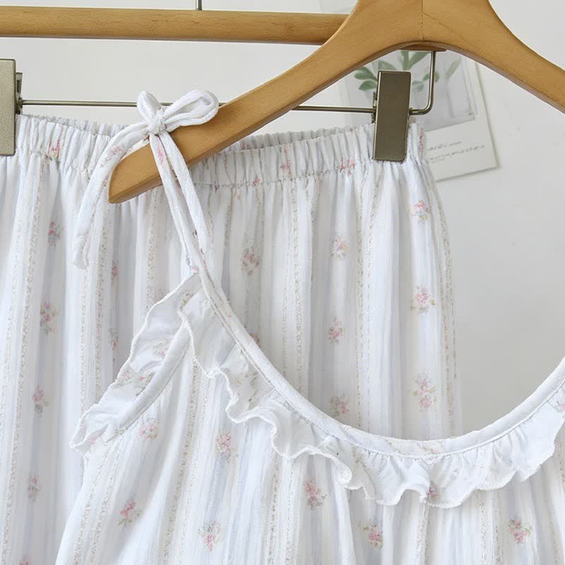 Ownkoti Ruffled Striped Floral Cotton Cami Pajamas - image 4