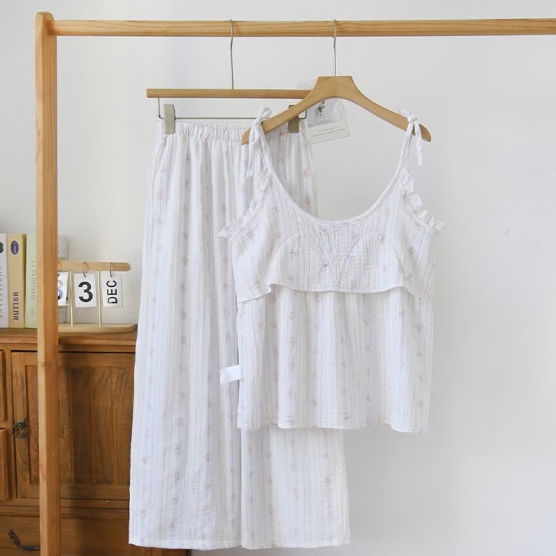Ownkoti Ruffled Striped Floral Cotton Cami Pajamas - image 1