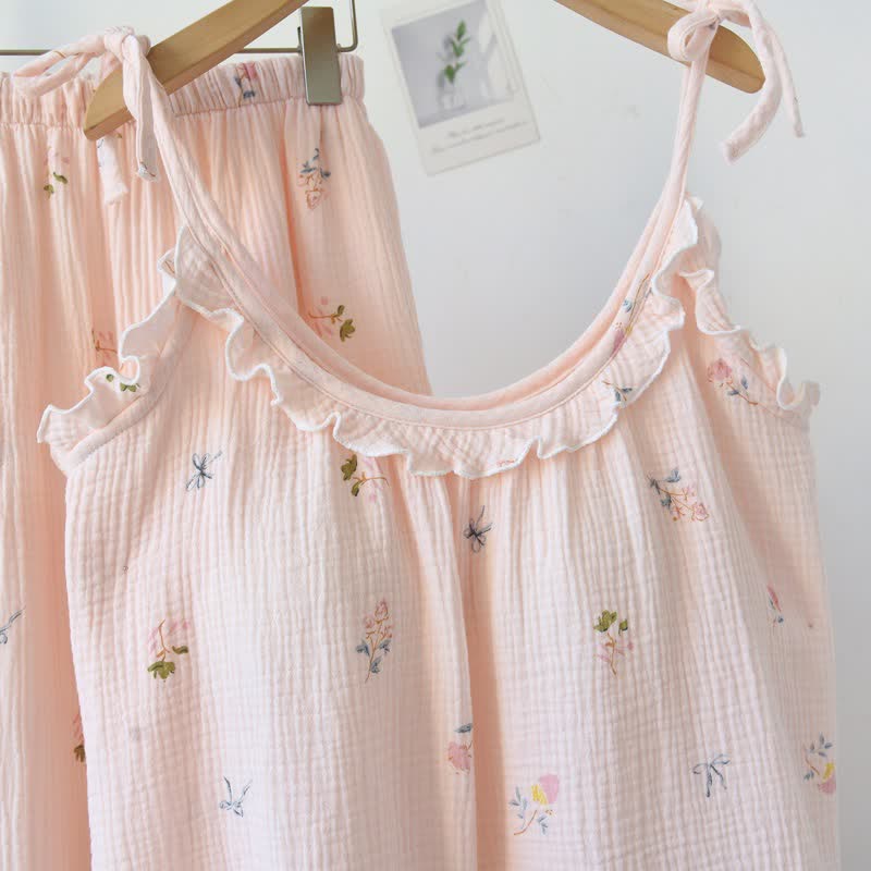 Ownkoti Ruffled Ditsy Floral Cotton Cami Pajamas - image 3