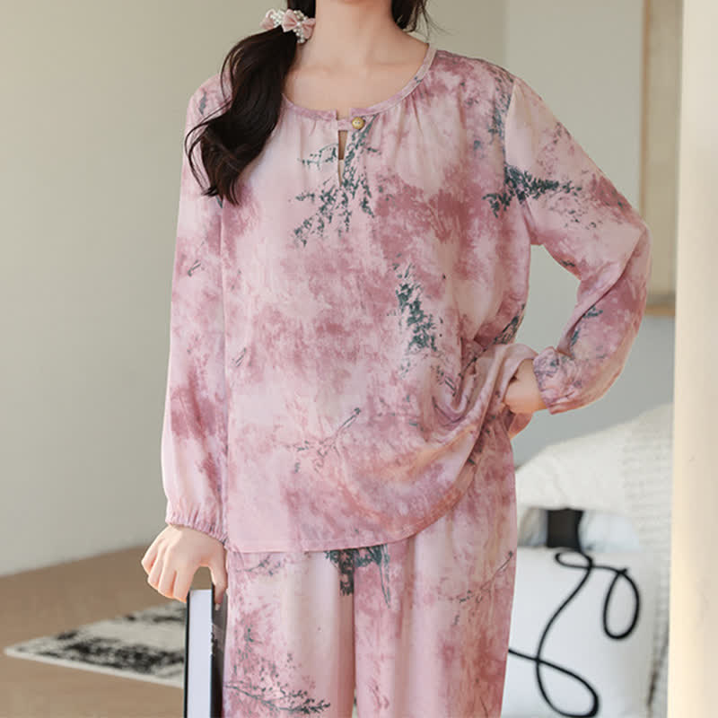Ownkoti Oriental Branch Long Sleeve Pajama Set - Pink - XXL - image 5
