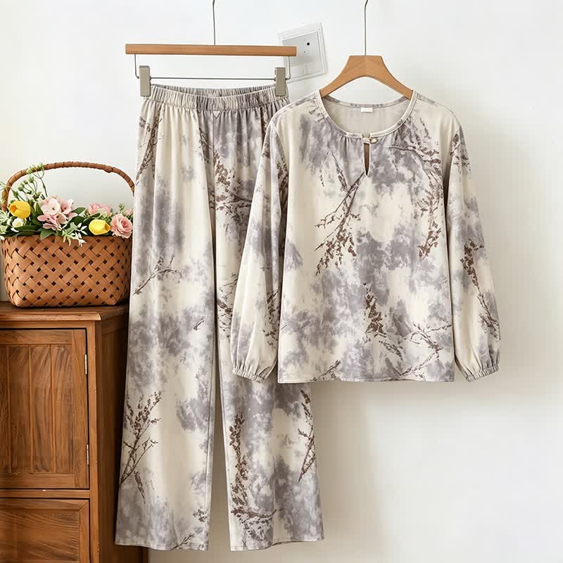 Ownkoti Oriental Branch Long Sleeve Pajama Set - Gray - XXL - image 0