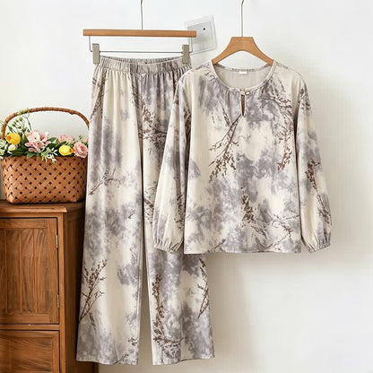 Ownkoti Oriental Branch Long Sleeve Pajama Set - Gray - XXL - image 0