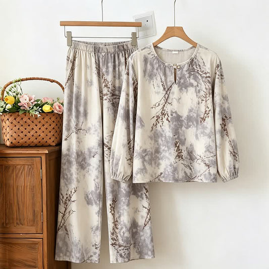 Ownkoti Oriental Branch Long Sleeve Pajama Set - Gray - XXL - image 0