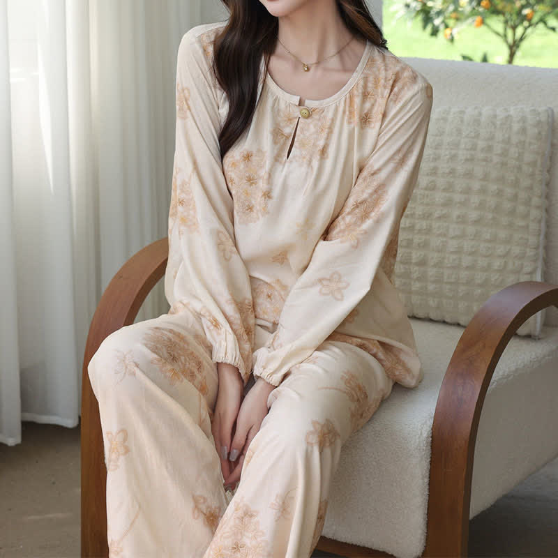 Ownkoti Elegant Floral Long Sleeve Women's Pajamas - image 1