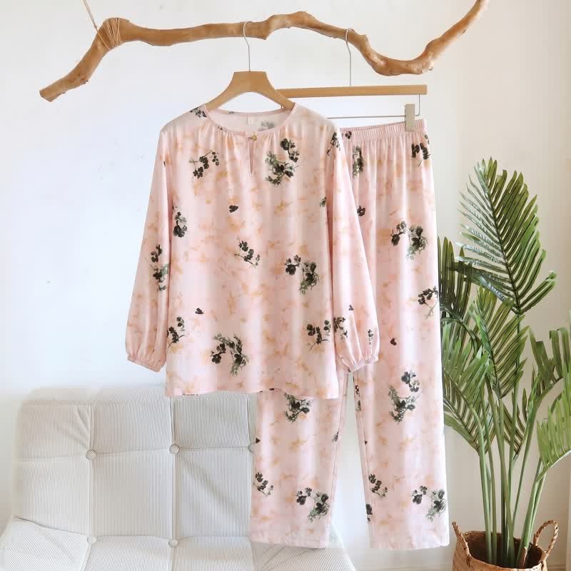Ownkoti Pastoral Floral Long Sleeve Women's Pajamas - Pink - XXL - image 0