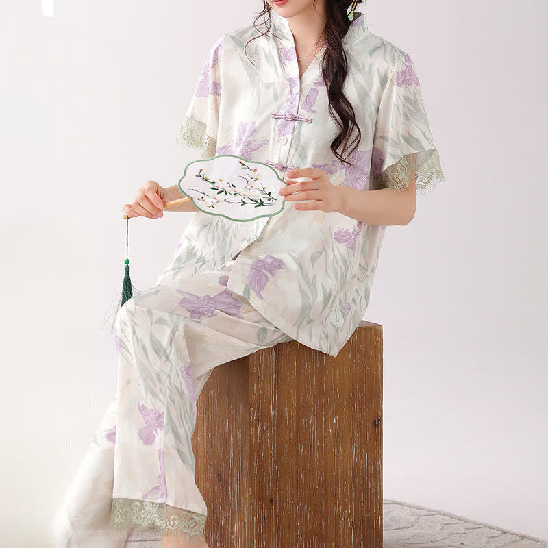 Ownkoti Floral Mandarin Collar Women's Loungewear Set - image 4