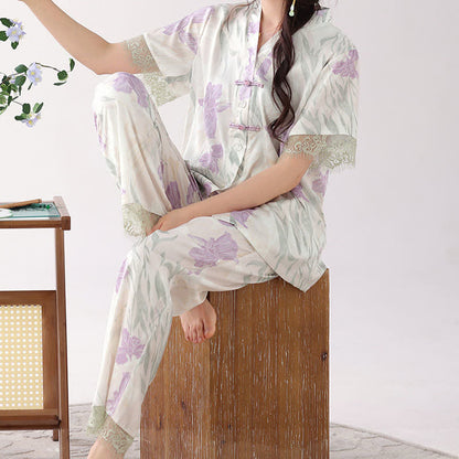 Ownkoti Floral Mandarin Collar Women's Loungewear Set - image 3
