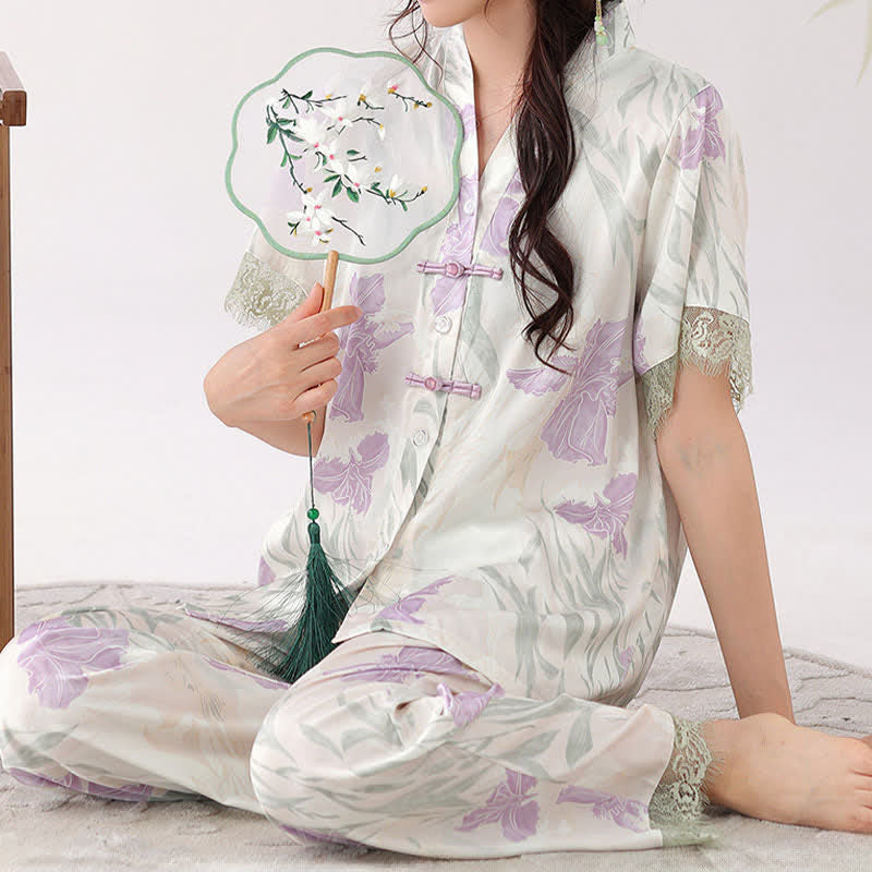 Ownkoti Floral Mandarin Collar Women's Loungewear Set - image 2
