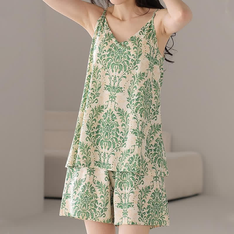 Ownkoti Vintage Green Patterm Sleeveless Women's Pajamas - image 4